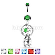 36 Pcs Dream Catcher Dangle 316L Surgical Steel Double Jeweled Belly Button Navel Ring Bulk Pack (6 pcs x 6 Colors)
