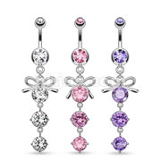 Dozen Pack of Ribbon with Cascading Droplets of Orb Gems 316L Surgical Steel Navel Ring 