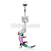 316L Surgical Steel Multi Colored Epoxy Lizard with Gems Dangle Navel Ring