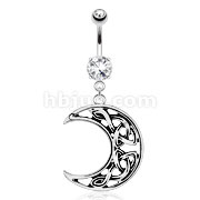 Hollowed Crescent Moon with Weaving Pattern Inside Dangle 316L Surgical Steel Navel Ring
