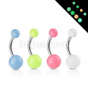 316L Surgical Stainless Steel Navel Rings With Glow In The Dark Balls 24pc Pack (6pcs X 4 Colors) 