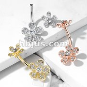 Micro CZ Paved Flower with Internally Threaded Flower Top 316L Surgical Steel Belly Button Navel Rings