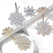Double Tiered Baguette CZ Flower with Internally Threaded CZ Flower Top 316L Surgical Steel Belly Button Navel Rings