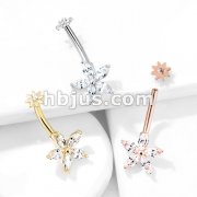 5 Marquise CZ Petals Flower with Internally Threaded CZ Center Small Flower Top 316L Surgical Steel Belly Button Navel Rings
