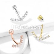 CZ Paved Curved Line with Internally Threaded Round CZ Top 316L Surgical Steel Belly Button Navel Rings