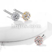 CZ Flower with Double Tiered CZ Center Top 316L Surgical Steel Nose Bone Stud