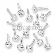 100 Pcs Prong Set Round CZ Top 316L Surgical Steel Nose Bone Stud Rings