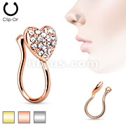 Heart with Clear Gem Non Piercing Gold IP Brass Nose Clip