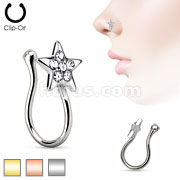 Star with Gem Non Piercing Gold Ion Plated Brass Nose Clip 
