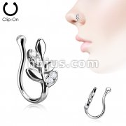 Olive Branch with CZ Paved Leaves Non Piercing Nose Clip