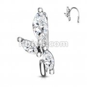 3 Marquise CZ Vine Bendable Nose Hoop Rings
