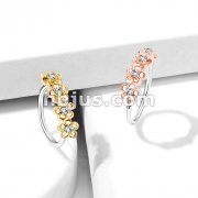 Four CZ Paved Flowers 316L Surgical Steel Bendable Nose, Cartilage Hoop Rings