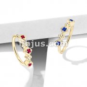 Lined CZ Set Squares and Flowers Bendable Nose, Cartilage Hoop Rings