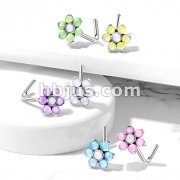 Illuminating Stone Set Flower Top All 316L Surgical Steel L Bend Nose Stud Rings
