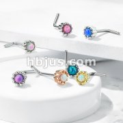 Opal Centered Round Top 316L Surgical Steel L Bend Nose Stud Rings
