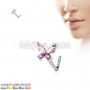 CZ Butterfly 316L Surgical Steel L Bend Nose Stud Rings