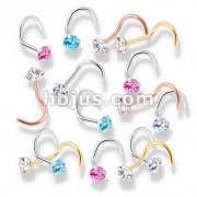 100 Pcs Prong Set Round CZ Top PVD over 316L Surgical Steel Nose Screw Rings (20 Pcs x 5 Colors)