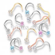 100 Pcs Prong Set Star CZ Top PVD over 316L Surgical Steel Nose Screw Rings (20 Pcs x 5 Colors)