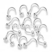 100 Pcs Prong Set Heart CZ Top 316L Surgical Steel Nose Screw Rings