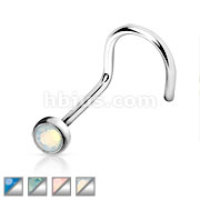 Flat Press Fit Top with Opalite Stone 316L Surgical Steel Nose Screw