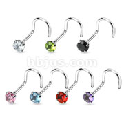 Round 3mm Prong Set Gem with 20GA .925 Sterling Silver Nose Screw