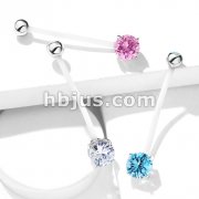 Double Jeweled Prong Set Round CZ Pregnancy Belly Rings Bioflex with 316L Surgical Steel Balls