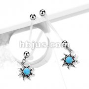 Turquoise Sun Pregnancy Belly Rings Bioflex with 316L Surgical Steel Balls