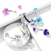 All 316L Surgical Steel Prong Set CZ Internal Thread Top Double Heart Belly Button Navel Rings