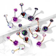 Round AB Zircon Prong Set Internally Threaded Top All 316L Surgical Steel Belly Button Rings 