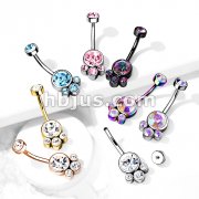 Round Cluster Crystal Stone Set with Zircon Set Internally Threaded Top 316L Surgical Steel Belly Rings