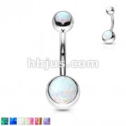 Opal Set Double Jeweled 316L Surgical Steel Belly Button Navel Rings