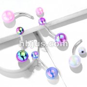 Metallic AB Coating Balls Over 316L Surgical Steel Belly Button Navel Rings