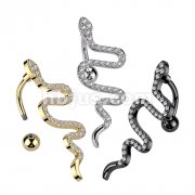 316L Surgical Steel Top Drop CZ Pave Snake Belly Button Ring