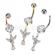 316L Surgical Steel Pressed Fit CZ Top and Round Prong Set CZ Bottom With 3 Marquise CZ Leaf and Pear CZ Dangle