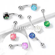 Opal Glitter Prong Set 316L Surgical Steel Belly Button Rings