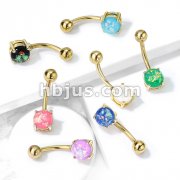 Opal Giltter Prong Set Gold IP Over 316L Surgical Steel Belly Button Rings