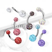 Internally Threaded 316L Surgical Steel Belly Rings with Epoxy Covered Crystal Paved Balls
