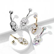 Round Cluster CZ Set with Internally Threaded CZ Top 316L Surgical Steel Belly Rings