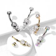 Triple CZ Round Cluster Dropdown with Internally Threaded CZTop 316L Surgical Steel Belly Rings