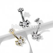 5 CZ Butterfly and Ball Cluster with Internally Threaded CZ Top 316L Surgical Steel Belly Rings