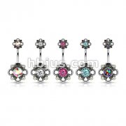 50 Pcs Floral Filigree Double Flower 316L Surgical Steel Belly Button Navel Rings Bulk Pack (10pcs x 5 Colors)