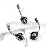 Dragon Claw With Red Crystals Holding Black Ball 316L Surgical Steel Belly Button Navel Rings
