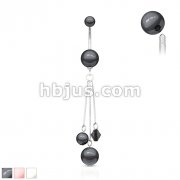 Pearl Coated Balls & Dangles 316L Steel Belly Ring  