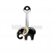 Gold and Black Elephant 316L Surgical Steel Belly Button Navel Rings