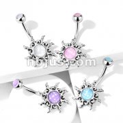 Tribal Sun Illuminating Stone Center with Illuminating Stone Set Top 316L Surgical Steel Belly Button Navel Rings