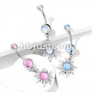 Tribal Sun with Illuminating Stone Center Dangle with Illuminating Stone Set Top 316L Surgical Steel Belly Button Navel Rings