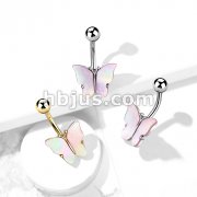 Shell Covered Butterfly 316L Surgical Steel Belly Button Ring