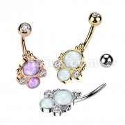 316L Surgical Steel Belly Ring With Double Opal and Double Round CZ