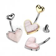 316L Stainless Steel Double Heart Belly Button Ring With Mother of Pearl Heart