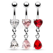 Assorted Heart Navel CZ Ring with Tear Drop CZ Dangle Dozen Pack